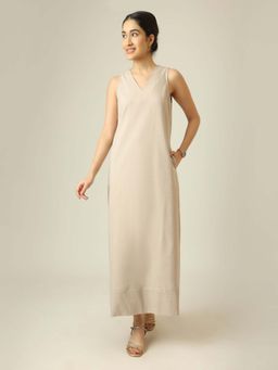 Saltpetre - Women Linen Maxi Dress - Beige