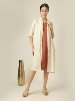 Saltpetre - Women Overlay With Dress - Beige And Terracotta Brown