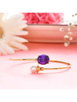 Voylla - Sparkling Elegance Pearl and Purple Cz Adjustable Overlap Bracelet