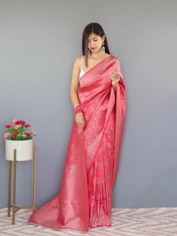 Odette - Peach Silk Woven Saree with Unstitched Blouse