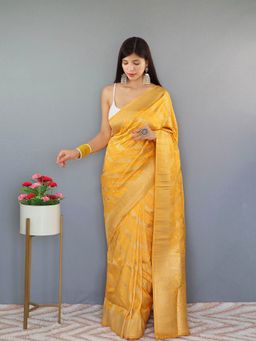 Odette - Mustard Silk Woven Saree with Unstitched Blouse