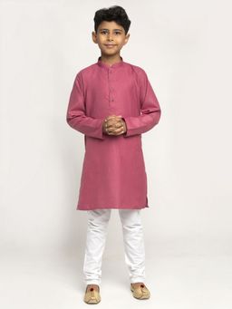 Kraft India - Coral and White Cotton Boys Kurta Pyjama (Set of 2)