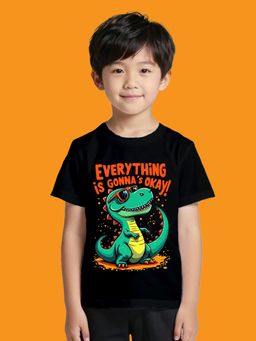 Nusyl - Boy Black Dinosaur and Everything is gonna okay Printed T-shirt