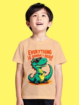 Nusyl - Boy Beige Dinosaur and Everything is gonna okay Printed T-shirt