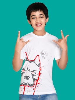 Nusyl - Boy White Grunge Bulldog Printed T-shirt