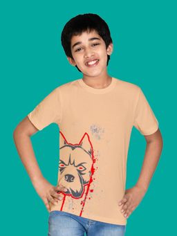 Nusyl - Boy Beige Grunge Bulldog Printed T-shirt