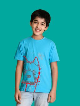 Nusyl - Boy Sky Blue Grunge Bulldog Printed T-shirt