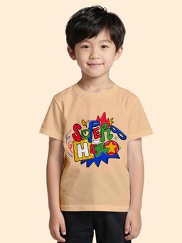 Nusyl - Boy Beige Super hero Typography T-shirt