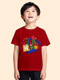 Nusyl - Boy Maroon Super hero Typography T-shirt