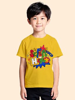 Nusyl - Boy Yellow Super hero Typography T-shirt