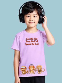 Nusyl - Boy Lavender Three Monkeys Typography T-shirt