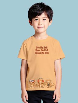 Nusyl - Boy Beige Three Monkeys Typography T-shirt
