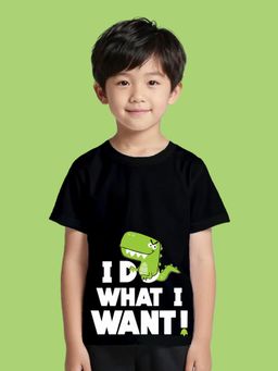 Nusyl - Boy Black Dino and I Do what I Want Typography T-shirt