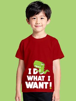 Nusyl - Boy Maroon Dino and I Do what I Want Typography T-shirt