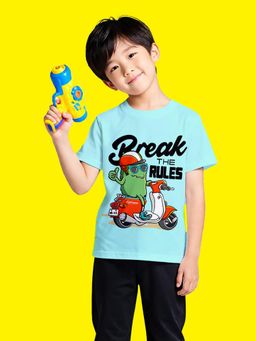 Nusyl - Boy Sky Blue Monster with Break the rules Printed T-shirt