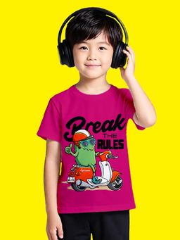 Nusyl - Boy Hot Pink Monster with Break the rules Printed T-shirt