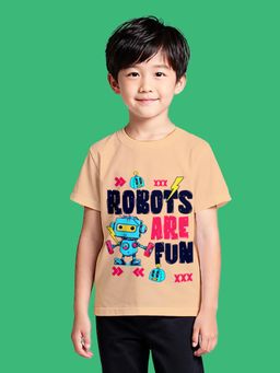 Nusyl - Boy Beige Robots are fun Printed T-shirt