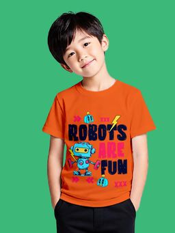 Nusyl - Boy Orange Robots are fun Printed T-shirt