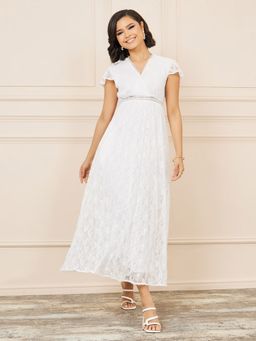 Styli - White A-Line Short Sleeves Maxi Dress