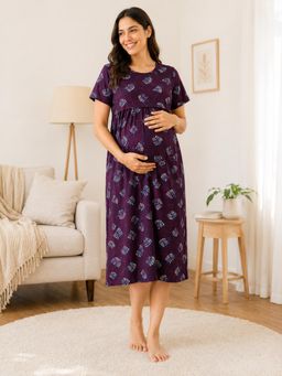 MomToBe - Womens Cotton Eggplant Purple Feeding Nighty