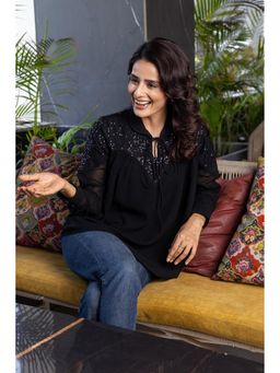 Attic Salt - Black On Sequins Yoke Top