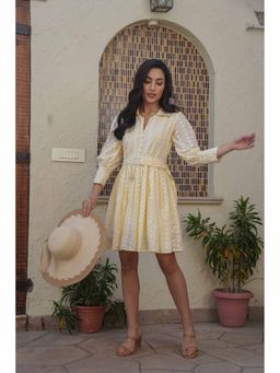 Zolo Label - Elegant Cotton Yellow Mini Dress with Belt