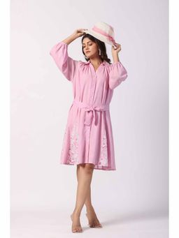 Zolo Label - Designer Pink Cotton Mini Dress with Belt