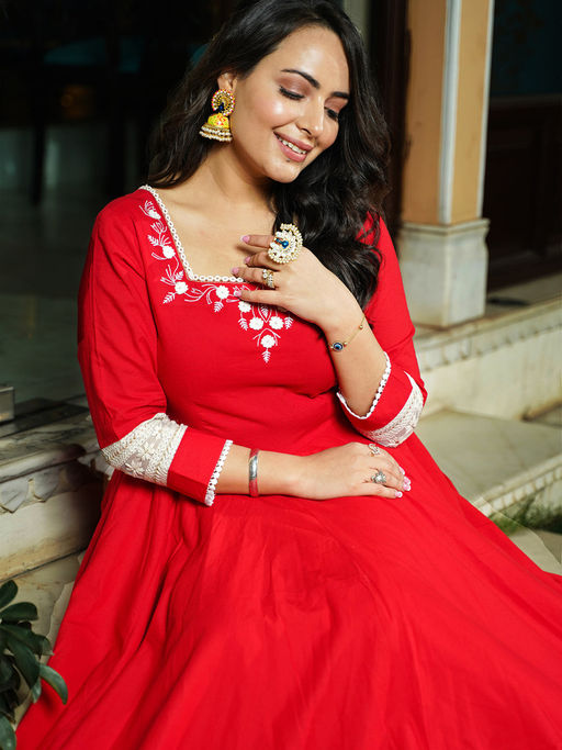 cotton anarkali dress online india Buy Grihita Cotton Anarkali Suit Set Online in India