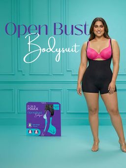 Pinq Polka - Bodyshaper ShapeSYNC™Open Bust Bodysuit Black Shorts Stretchable Easy-Pee Access