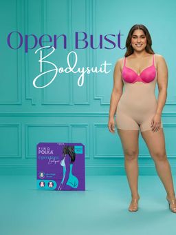 Pinq Polka - Bodyshaper ShapeSYNC™Open Bust Bodysuit Nude Shorts Stretchable Easy-Pee Access