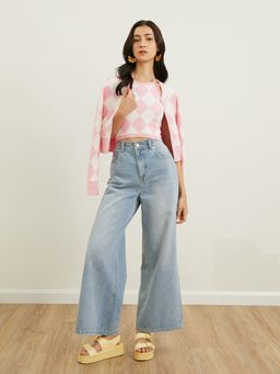 Pomelo - Argyle Pattern Halter Top - Pink