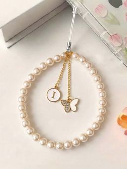 YELONA - Pearl Phone Charm Strap with Butterfly Charm Elegant Wrist Lanyard White (S)