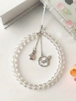 YELONA - Beaded Phone Charm Wrist Strap Crystal Beads with Charm Silver (S)