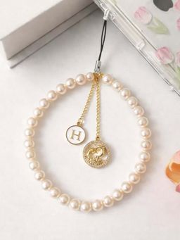 YELONA - Pearl Phone Charm Wrist Strap Dolphin Pendant Initial H White (S)