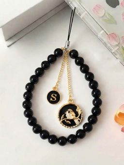 YELONA - Parrot and Initial Beaded Phone Charm - Anti-Lost Wrist Strap, Black (S)
