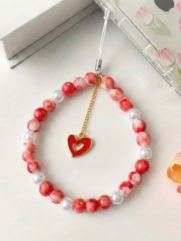 YELONA - Red Heart Beaded Phone Charm - Anti-Drop Wrist Lanyard Strap (S)