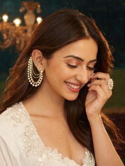 Accessher - Gold-Tone Pearl Crystal Bahubali Kaan Chain Ear Support