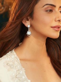 Accessher - Women Silver-Tone American Diamond Teardrop Dangle Earrings