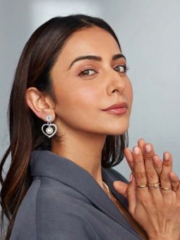 Accessher - Women Silver-Tone American Diamond Heart Drop Earrings