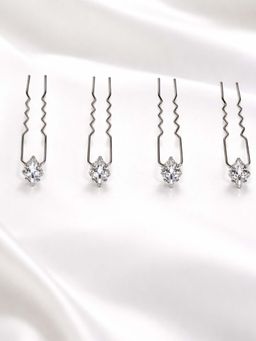 Accessher - Silver-Tone Crystal U-Shape Juda Pins Bridal Bun Hair Pins (Pack of 4)