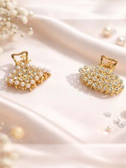 Accessher - Gold-Tone Faux Pearl Mini Hair Claw Clips Strong Hold (Pack of 2)