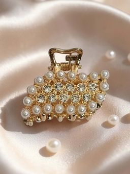 Accessher - Gold-Tone Faux Pearl Mini Hair Claw Clips Strong Hold (Pack of 3)