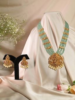 Swan Jewels - Lakshmi Golden Mint Temple Long Jewellery Set