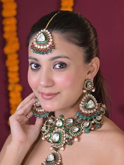 Swan Jewels - Gulbahar Bridal Polka Kundan Emerald Jewellery Set