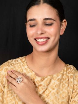 Niscka - Celestial Frame Rhodium Plated AD Statement Adjustable Ring