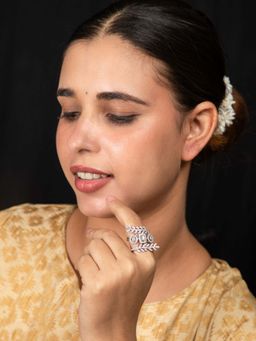 Niscka - Royal Sparkle Rhodium Plated AD Statement Adjustable Ring