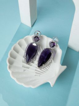 Niscka - Rhodium Plated Purple and White AD Long Earrings