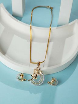 Niscka - Floral White CZ Gold Plated Jewellery Set
