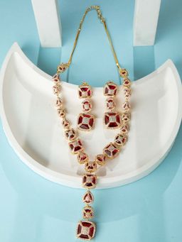 Niscka - 24K Gold Plated Ruby Red and White AD Elegant Jewellery Set
