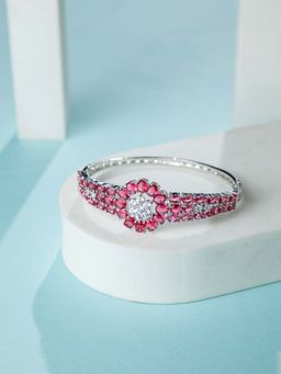 Niscka - Rhodium Plated White and Red AD Floral Adjustable Bracelet